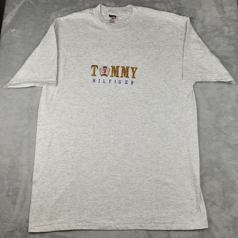 Vintage 90s Oneita PowerPro T-Shirt Tee Top Gray Single Stich Tommy Hilfiger XL